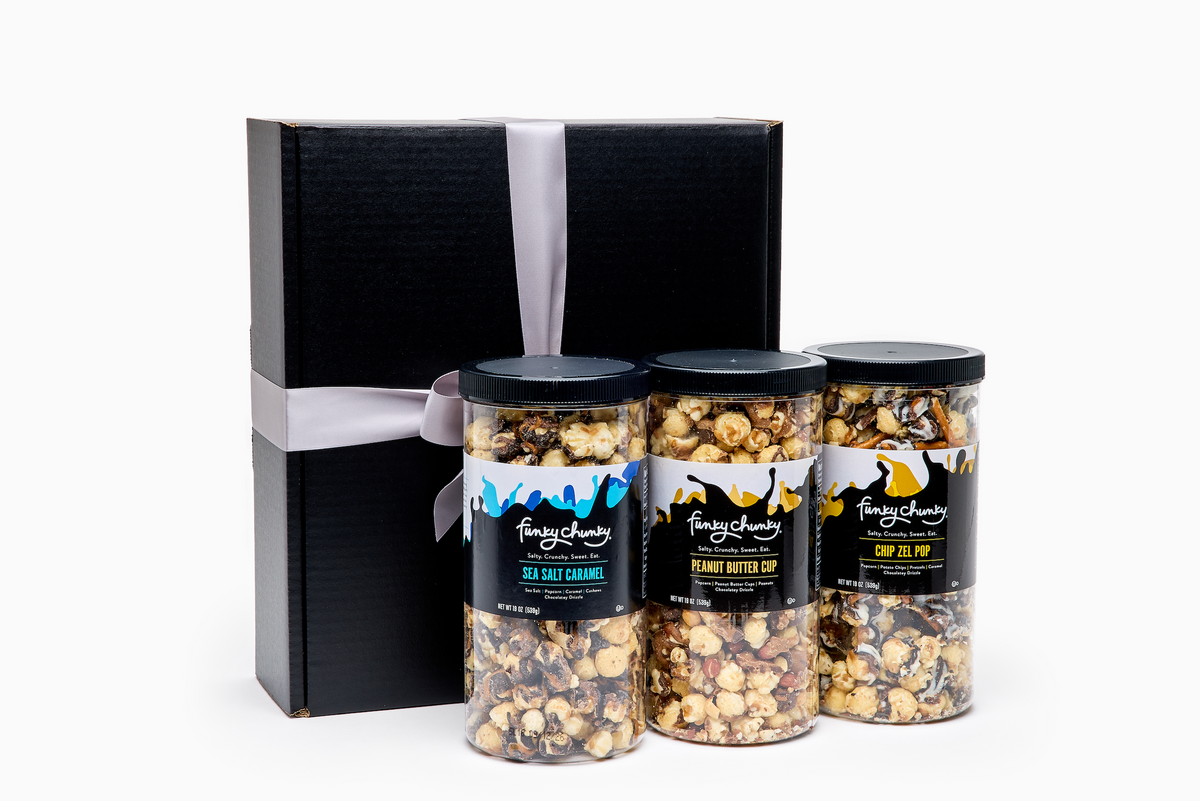 Funky Chunky Popcorn Gifts: The Triple | 19 0z Popcorn Canisters