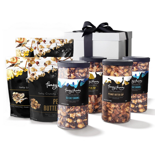The New Premier - Sea Salt, Peanut Butter Cup and Chip Zel Pop in 5 oz bags and 19 oz canisters
