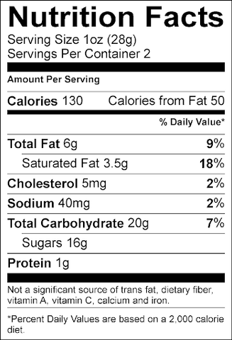 <p><strong>Note: “Servings per Container” equals number of ounces in the container’s net weight. (Whole Number) </strong></p><p>INGREDIENTS<strong> Caramel Corn</strong> (Sugar, Popcorn, Corn Syrup, Corn Oil, Water, Butter [Cream, Salt], Brown Sugar, Soy Lecithin, Salt, Natural Flavor), <strong>Milk & White Chocolatey</strong> <strong>Drizzle</strong> (Sugar, Palm Kernel and Palm Oil, Nonfat Dry Milk, Whey Powder, Cocoa Powder, Soy Lecithin, Salt, Natural Flavor), <strong>Caramel</strong> (Corn Syrup, Sweetened Condensed Milk [Milk, Sugar], Sugar, Palm Oil, Water, Butter [Cream, Salt], Salt, Vanilla Extract, Soy Lecithin), <strong>Chocolate</strong> <strong>Espresso Beans</strong> (Dark Chocolate [Sugar, Cocoa, Cocoa Butter, Soy Lecithin, Vanilla], Roasted Arabica Coffee Beans, Cocoa Powder, Confectioner's Glaze, Gum Arabic), <strong>Natural</strong> <strong>Coffee Flavor</strong>.</p><p><strong>Contains:  Milk, Soy, Peanuts and Almonds</strong></p><p><strong>Manufactured in a facility that uses:  Milk, Soy, Wheat, Peanuts & Tree Nuts.</strong></p>