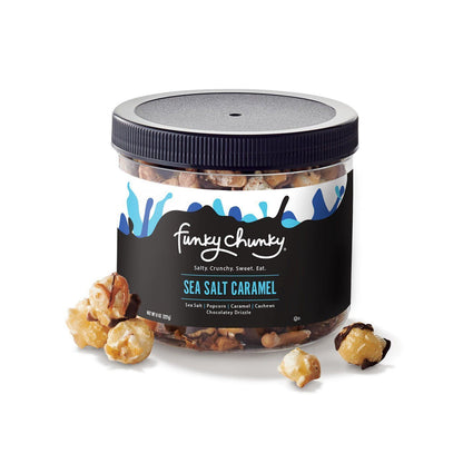 Sea Salt Caramel-td {border: 1px solid #ccc;}br {mso-data-placement:same-cell;} The salty-sweet popcorn treat you’ll crave. We start with delicious caramel popcorn made with real butter and brown sugar. It’s covered in gooey caramel, the perfect amount of sea salt, a sprinkling of roasted cashews and a final drizzle of milk and dark chocolatey goodness.-Funky Chunky