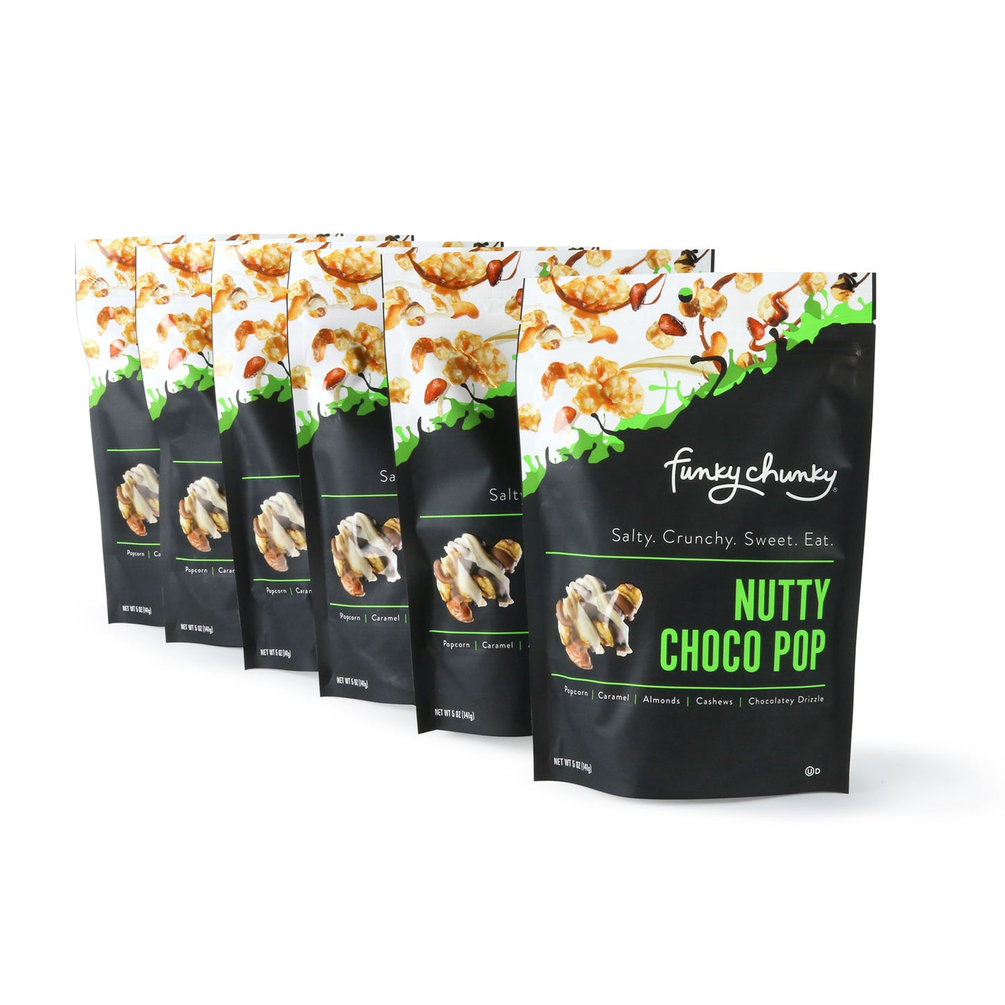 Large Bags | 5 oz - 6 pack-Large, re-sealable bags are the perfect size for stocking stuffers, office gifts or having on hand for drop-in guests. Each bag contains five servings. Includes six 5 ounce bags.-Funky Chunky